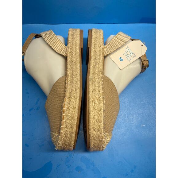 Time and Tru Beige 1 Like Platform Espadrille Sandals Ankle Strap shoe size 10 - Picture 9 of 10
